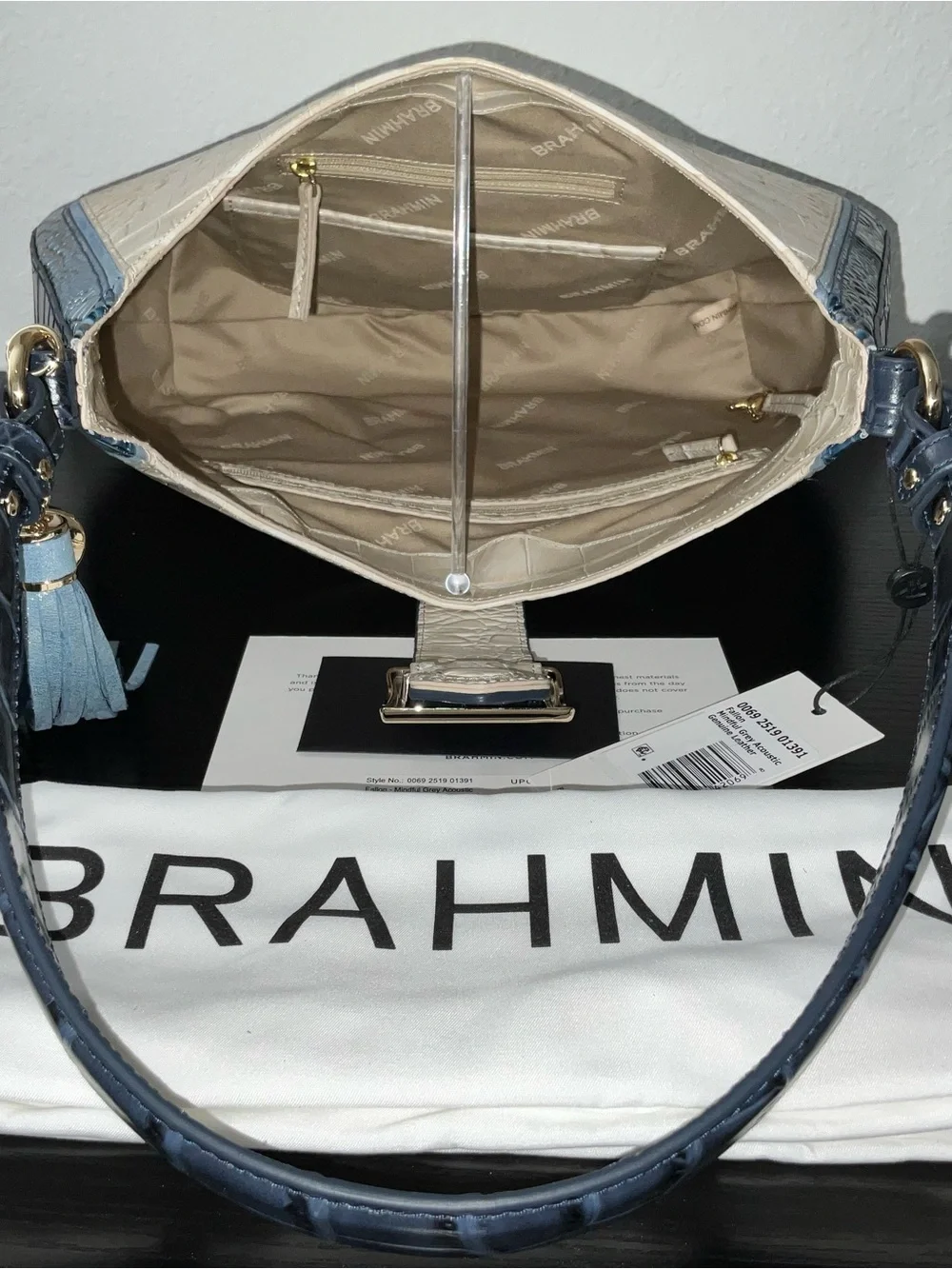 Brahmin Fallon MINDFUL GREY ACOUSTIC Multi Leather Shoulder Bag NWT